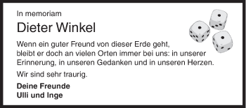 Traueranzeige von Dieter Winkel von Siegener Zeitung