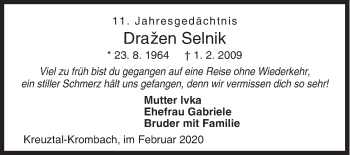 Traueranzeige von Drazen Selnik von Siegener Zeitung