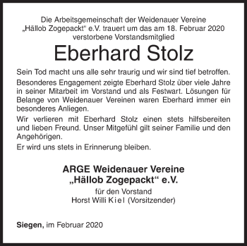 Traueranzeige von Eberhard Stolz von Siegener Zeitung