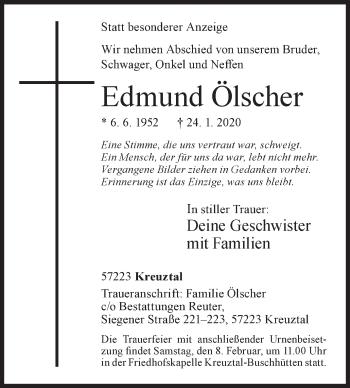 Traueranzeige von Edmund Ölscher von Siegener Zeitung