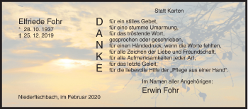 Traueranzeige von Elfriede Fohr von Siegener Zeitung