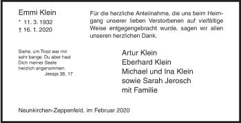 Traueranzeige von Emmi Klein von Siegener Zeitung