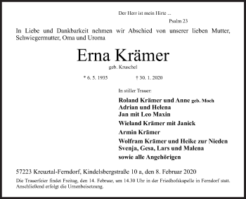 Traueranzeige von Erna Krämer von Siegener Zeitung