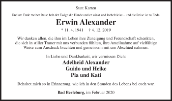 Traueranzeige von Erwin Alexander von Siegener Zeitung