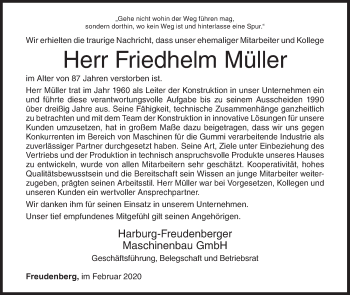 Traueranzeige von Friedhelm Müller von Siegener Zeitung