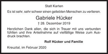 Traueranzeige von Gabriele Hücker von Siegener Zeitung