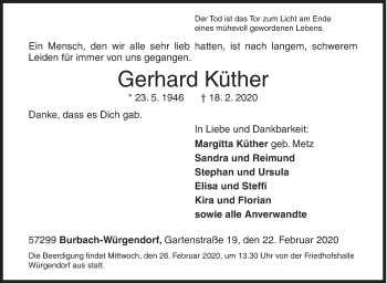 Traueranzeige von Gerhard Küther von Siegener Zeitung
