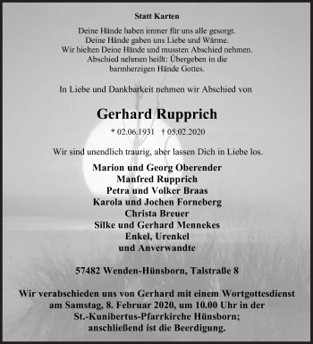 Traueranzeige von Gerhard Rupprich von Siegener Zeitung