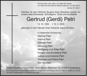 Traueranzeige von Gertrud Petri von Siegener Zeitung