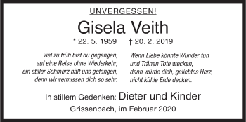 Traueranzeige von Gisela Veith von Siegener Zeitung