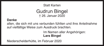Traueranzeige von Gudrun Bingel von Siegener Zeitung