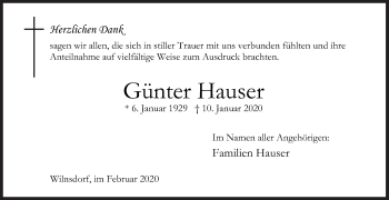 Traueranzeige von Günter Hauser von Siegener Zeitung