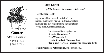 Traueranzeige von Günter Womelsdorf von Siegener Zeitung