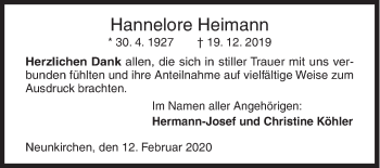 Traueranzeige von Hannelore Heimann von Siegener Zeitung