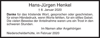 Traueranzeige von Hans-Jürgen Henkel von Siegener Zeitung