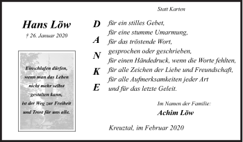 Traueranzeige von Hans Löw von Siegener Zeitung
