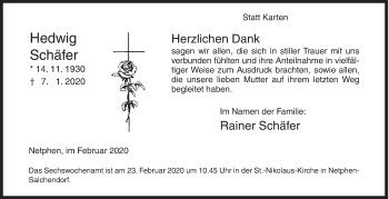 Traueranzeige von Hedwig Schäfer von Siegener Zeitung