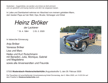 Traueranzeige von Heinz Bröker von Siegener Zeitung