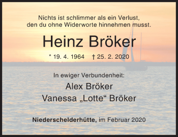 Traueranzeige von Heinz Bröker von Siegener Zeitung