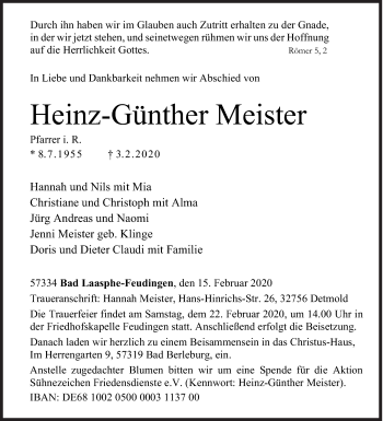 Traueranzeige von Heinz-Günther Meister von Siegener Zeitung