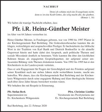 Traueranzeige von Heinz-Günther Meister von Siegener Zeitung