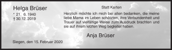 Traueranzeige von Helga Brüser von Siegener Zeitung
