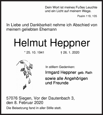 Traueranzeige von Helmut Heppner von Siegener Zeitung