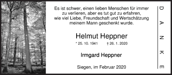 Traueranzeige von Helmut Heppner von Siegener Zeitung