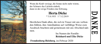 Traueranzeige von Herta Dicke von Siegener Zeitung