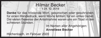 Traueranzeige von Hilmar Becker von Siegener Zeitung