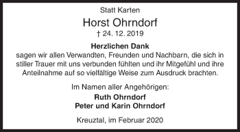 Traueranzeige von Horst Ohrndorf von Siegener Zeitung