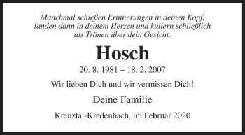 Traueranzeige von Hosch  von Siegener Zeitung