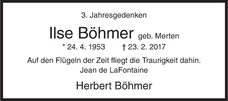  Traueranzeige für Ilse Böhmer vom 22.02.2020 aus Siegener Zeitung