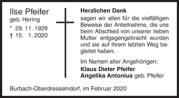 Traueranzeige von Ilse Pfeifer von Siegener Zeitung