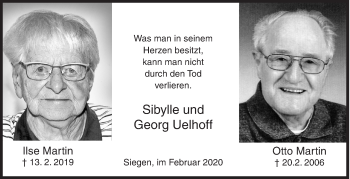 Traueranzeige von Ilse und Otto Martin von Siegener Zeitung