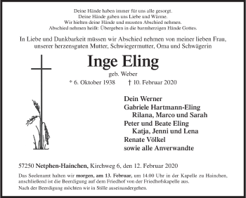 Traueranzeige von Inge Eling von Siegener Zeitung