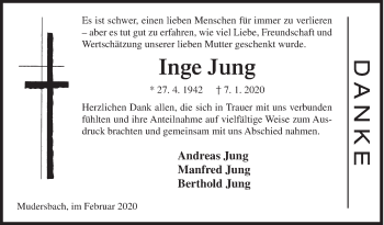 Traueranzeige von Inge Jung von Siegener Zeitung