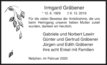 Traueranzeige von Irmgard Gräbener von Siegener Zeitung