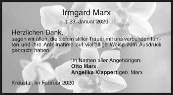 Traueranzeige von Irmgard Marx von Siegener Zeitung