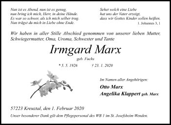 Traueranzeige von Irmgard Marx von Siegener Zeitung