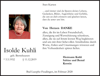 Traueranzeige von Isolde Kuhli von Siegener Zeitung