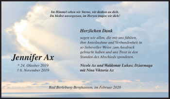 Traueranzeige von Jennifer Ax von Siegener Zeitung