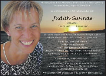 Traueranzeige von Judith Gusinde von Siegener Zeitung