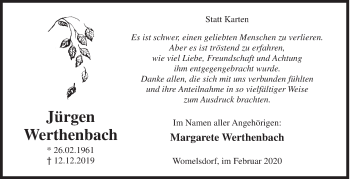 Traueranzeige von Jürgen Werthenbach von Siegener Zeitung