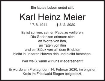 Traueranzeige von Karl Heinz Meier von Siegener Zeitung