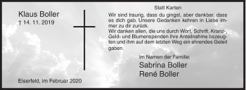 Traueranzeige von Klaus Boller von Siegener Zeitung
