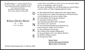 Traueranzeige von Klaus-Dieter Heinz von Siegener Zeitung