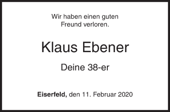 Traueranzeige von Klaus Ebener von Siegener Zeitung