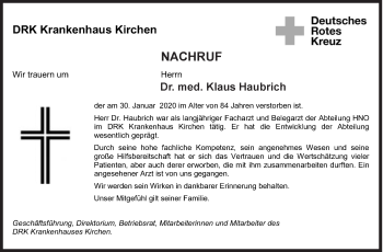 Traueranzeige von Klaus Haubrich von Siegener Zeitung