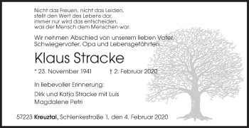 Traueranzeige von Klaus Stracke von Siegener Zeitung